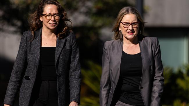 MELBOURNE, AUSTRALIA - NewsWire Photos - 28 MAY 2024: Attorney-General Jaclyn Symes (left) and Victorian Premier Jacinta Allan arrive at a press conference. Picture: NewsWire / Diego Fedele