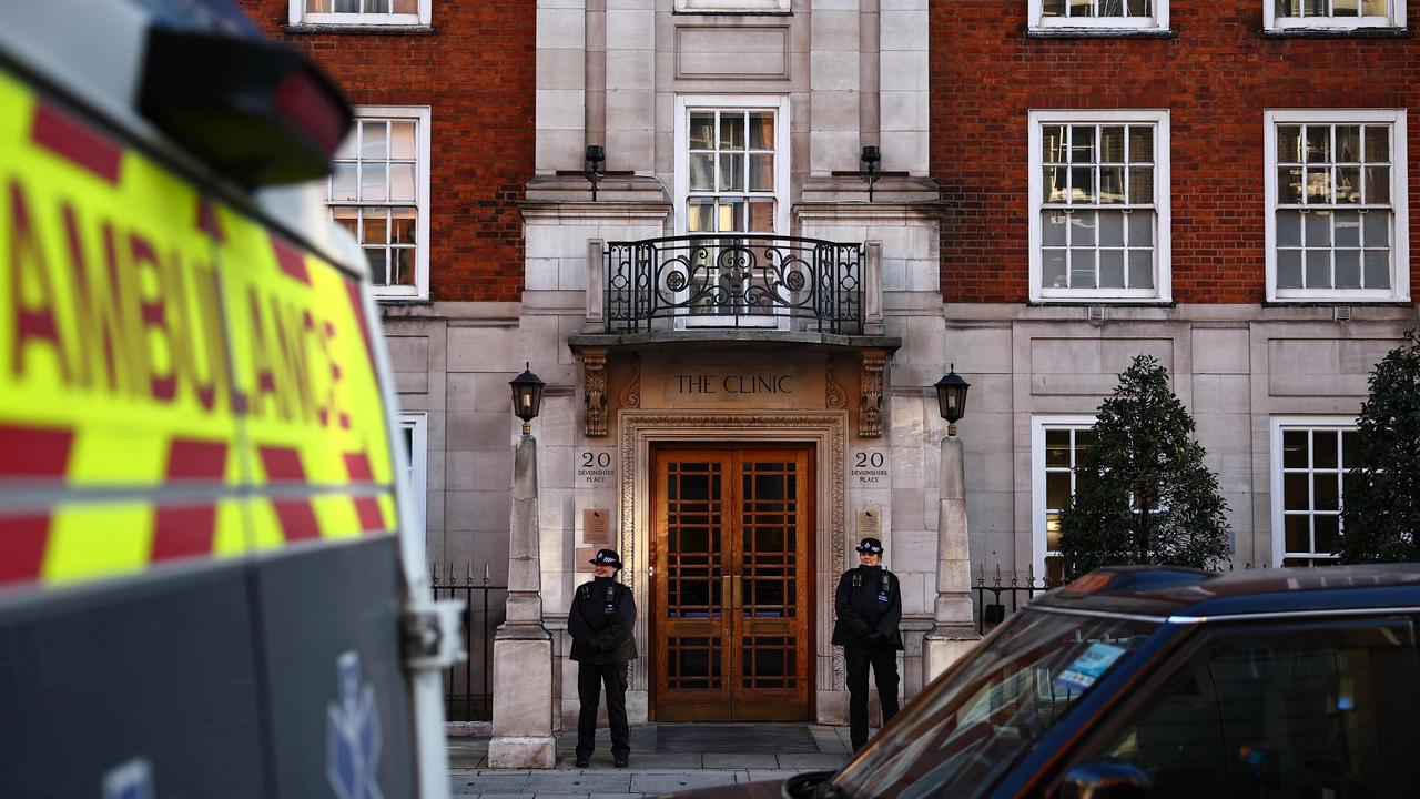 Police officers stand guard outside the London Clinic, where the Princess of Wales underwent surgery. Picture: Henry Nicolls / AFP