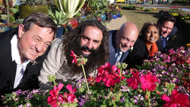 Angus Stewart, Costa Georgiadis, Andrew Fisher Tomlin, Indira Naidoo, Myles Baldwin. Celeb gardeners and judges together ahead of the Australian Garden Show starting tomorrow