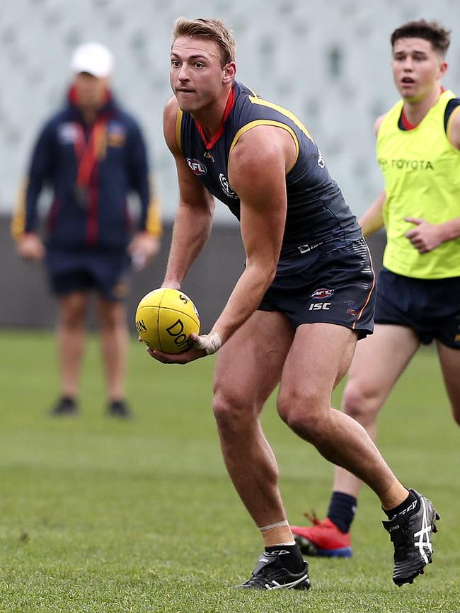 Adelaide’s Daniel Talia trains at Adelaide Oval this week. Picture: Sarah Reed