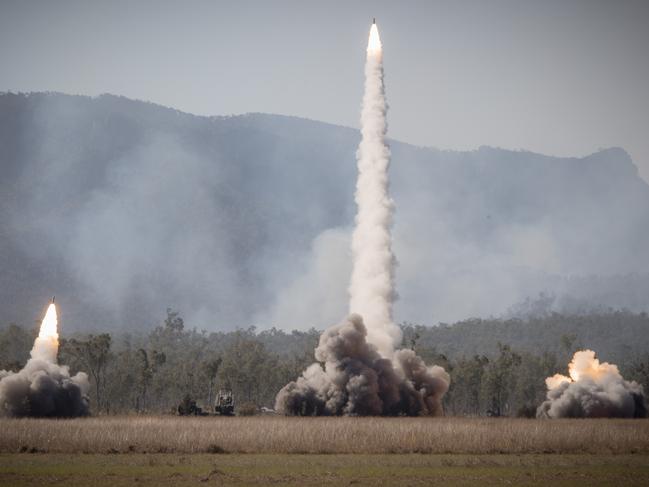 High Mobility Rocket Artillery Systems deployed by Ukraine have precision guided missiles capable of reaching Russian-controlled Crimea. Picture: AFP