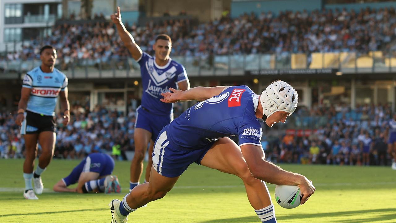 Blake Wilson gets the scoring underway at Cronulla. Photo: Mark Metcalfe/Getty Images