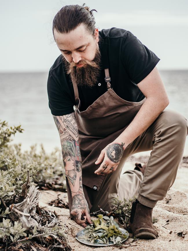 Flinders Wharf chef Mikey Yeo forages for some wild additions to his delicious seasonal menus. Picture: NESS VANDERBURGH