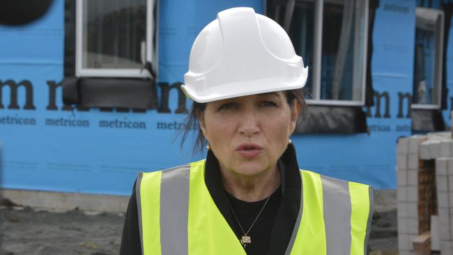 Minister for Communities and Housing Leeanne Enoch at a social housing project under construction in Drayton. Picture: Morgan Burley