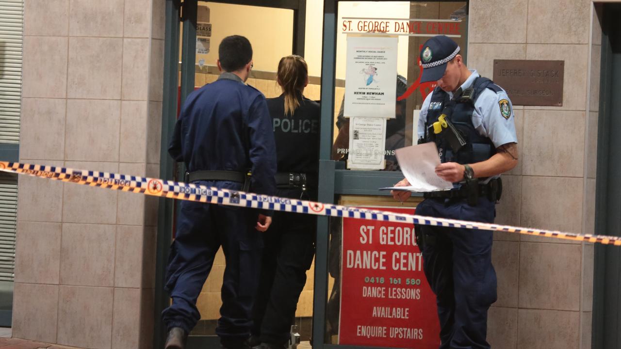 Police investigate the stabbing after a young girl was allegedly sexually assaulted in the toilet at St George Dance Centre in Kogarah. Picture: Damian Hoffman