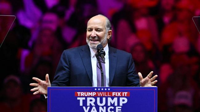 Howard Lutnick had a speaking slot at the Sunday rally for Donald Trump at Madison Square Garden in New York City. Picture: Angela Weiss/AFP