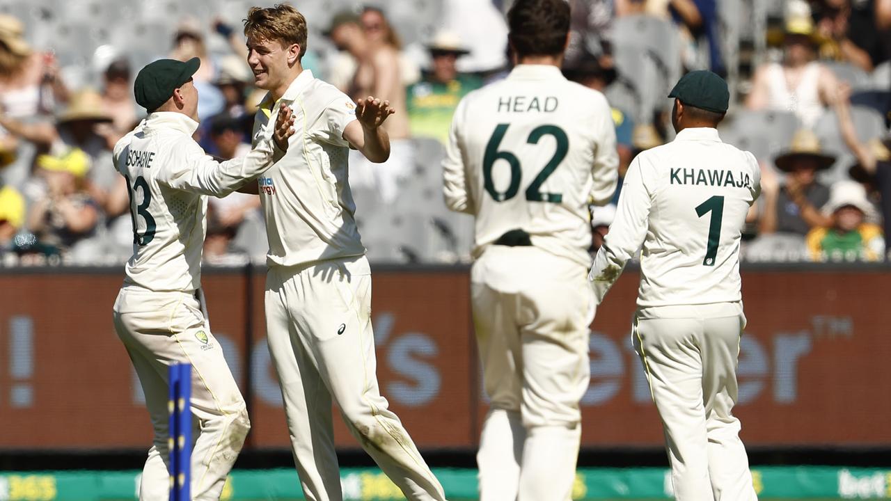 : Cameron Green celebrates his 5th wicket . (Photo by Darrian Traynor/Getty Images)