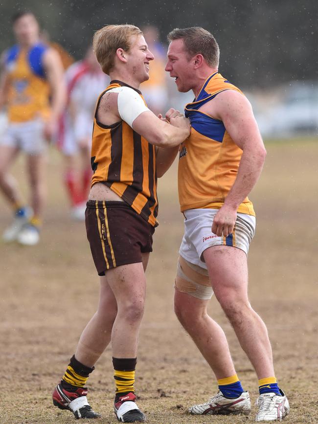 Rowville’s Ben Kernick (left) and Noble Park’s Shane Valenti. Picture: Chris Eastman