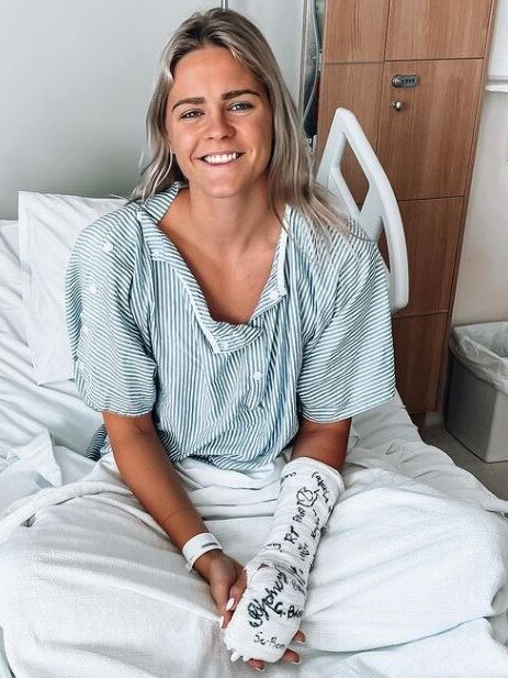 Shayna Jack post operation after she broke her hand during a training swim for the 2022 Birmingham Commonwealth Games held next month.