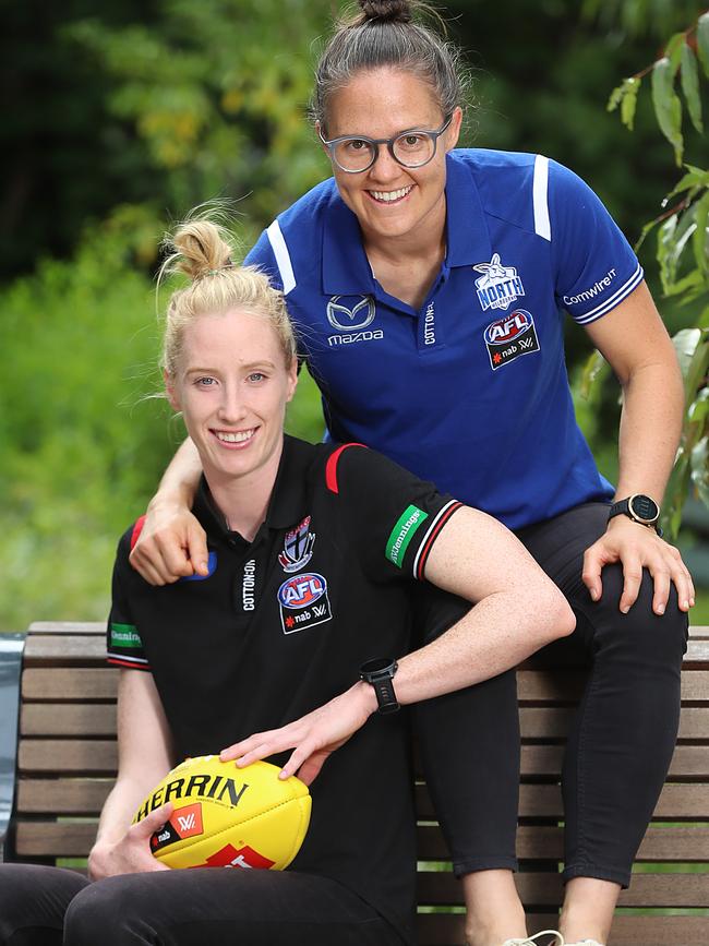 Kate Shierlaw and Emma Kearney are captains of their respective clubs, opponents on the field and partners off it. Picture: Alex Coppel