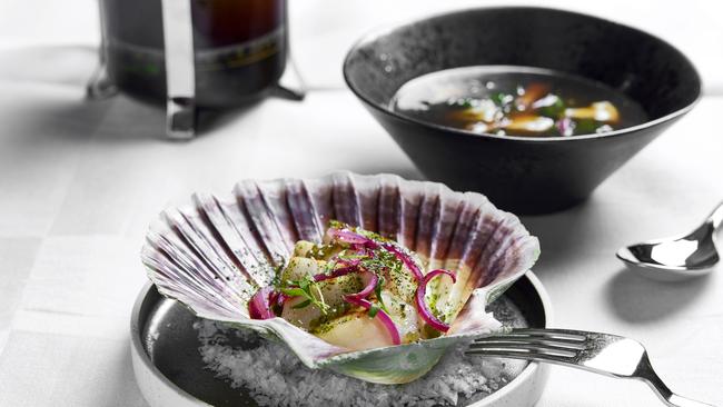 A delicate seafood dish highlights the Norwegian flavours and experiences. Picture: Hurtigruten