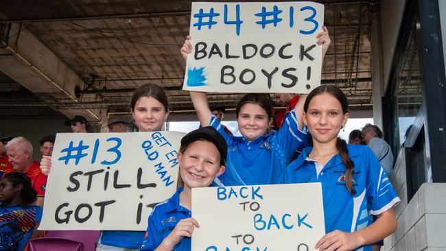 Harper Baldock, Indi Baldock, Chloe Quinn and Jordan Chadwick in the 2023-24 NTFL Women's Grand Final between PINT and St Mary's. Picture: Pema Tamang Pakhrin