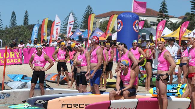 Competitors taking part in the final day of the Queensland State Surf Life Saving Championships at Tugun beach on Sunday. Anyone there anyone between 12.30pm and 2pm has been asked to be tested. Picture: Mike Batterham