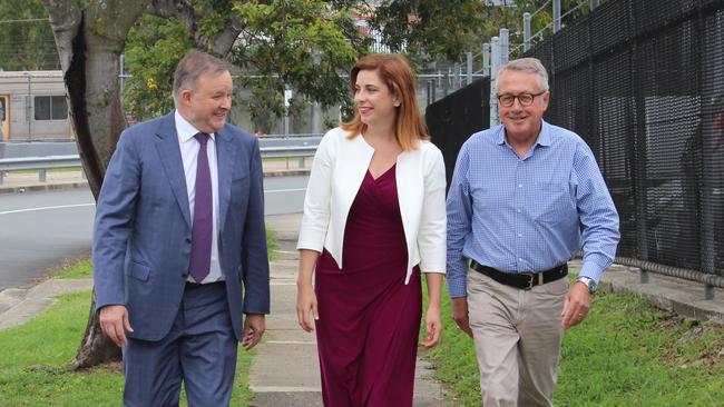 Member for Lilley Wayne Swan and Labor Candidate Anika Wells joined Shadow Minister for Infrastructure, Transport, Cities and Regional Development Anthony Albanese to announce plans for more parking on Monday, October 29. Picture: Elyse Heyn