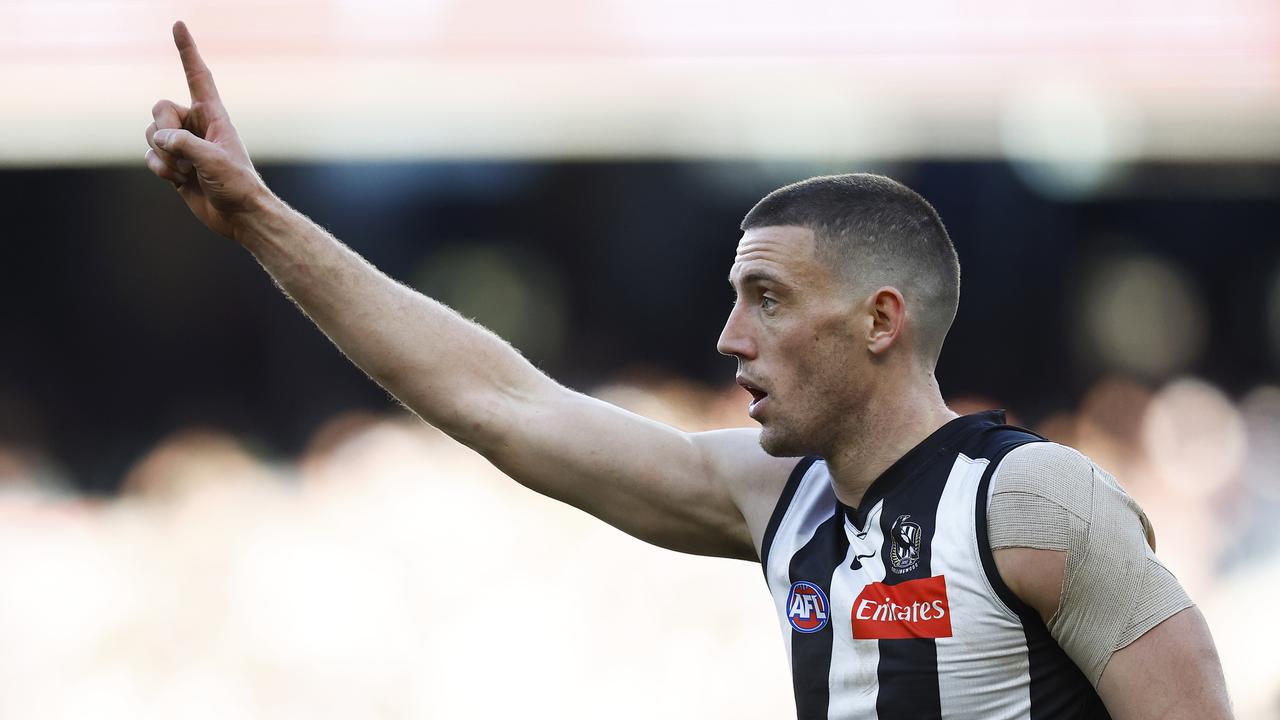 Darcy Cameron has been the No.1 ruckman with Brodie Grundy out of Collingwood’s side. Picture: Getty Images