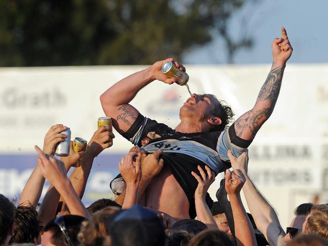 Ballina Seagulls centre Dan Gibson celebrates the 2013 grand final win. Photo The Northern Star.