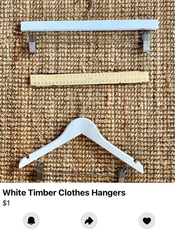 Chloe Fisher, partner of international DJ Fisher, selling coathangers on FB Marketplace for $1. Picture: Supplied,