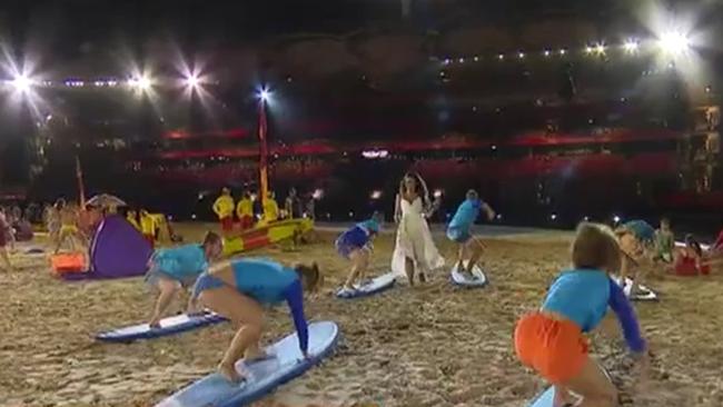 Seven screengrabs of the dress rehearsal for the Commonwealth Games opening ceremony.