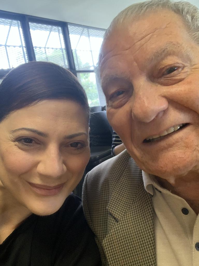 Maria Fresnel with her 89-year-old father, who she hasn't been able to visit since lockdown, and is also losing thousands on her bridal business. Picture: Supplied