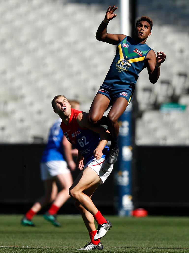 Kysaiah Pickett flies for the AFL academy side.