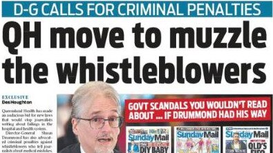 A Sunday Mail story on Queensland Health submission around whistleblowers.