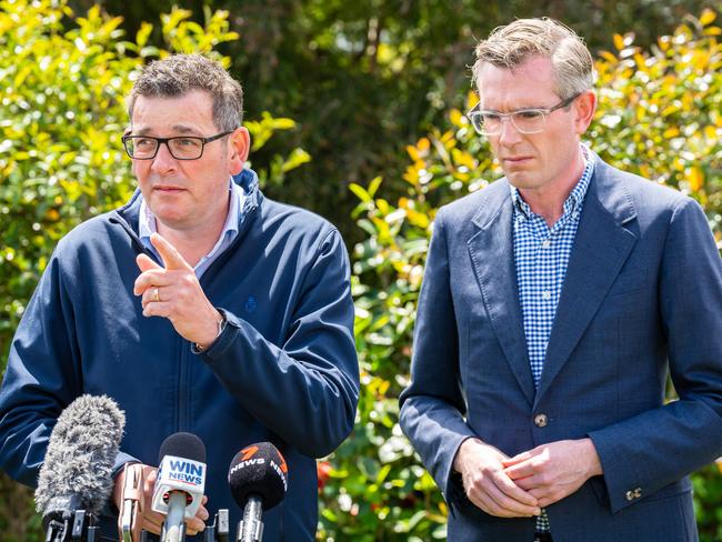 Media were specially selected to travel to Albury for Premier Daniel Andrews and NSW counterpart Dominic Perrottet’s announcement. Picture: Simon Dallinger