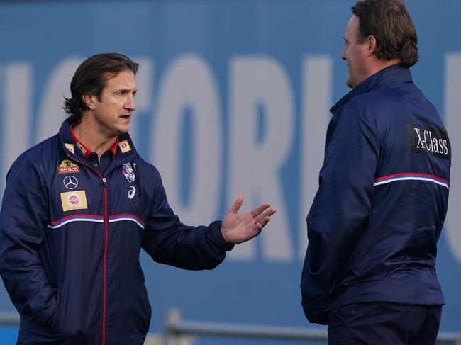 Western Bulldogs coach Luke Beveridge and executive director of football Chris Grant. Picture: Michael Dodge