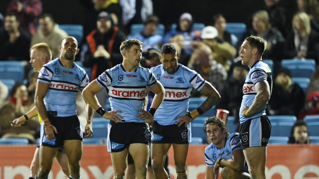 NRL 2024 RD15 Cronulla-Sutherland Sharks v Dolphins – dejected. Picture: NRL Photos