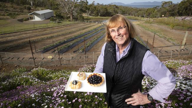 Kate's Berry Farm owner Kate Bradley with an assortment of fruit deserts at Swansea. Picture Chris Kidd