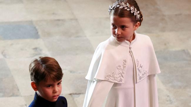 Princess Charlotte and Prince Louis of Wales arrive at Westminster Abbey. Picture: AFP