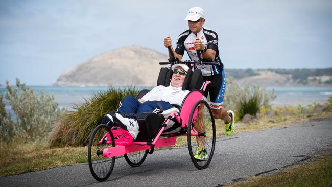 Kevin Ferguson will push and tow his quadriplegic friend Sid James at the Hawaii Ironman in October.