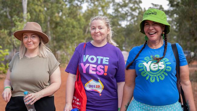 Amy Parry, Stacy Parry and Corrine Hodson on day three of Garma Festival, on Sunday August 6. Picture: Pema Tamang Pakhrin