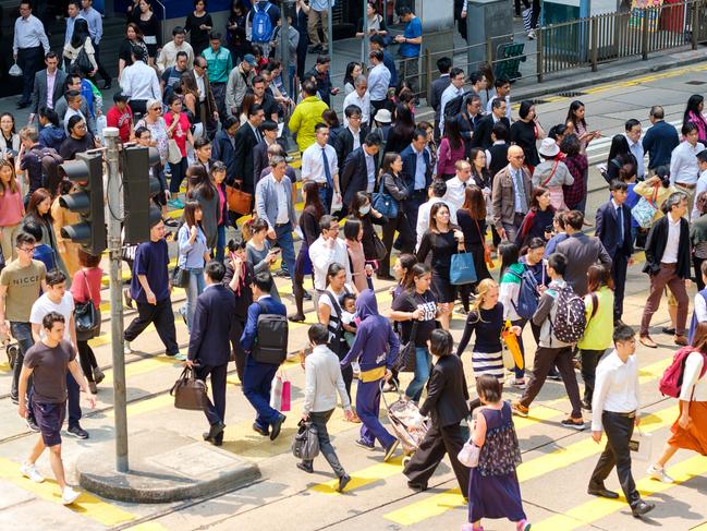Busy pedestrian crossing at Hong Kong