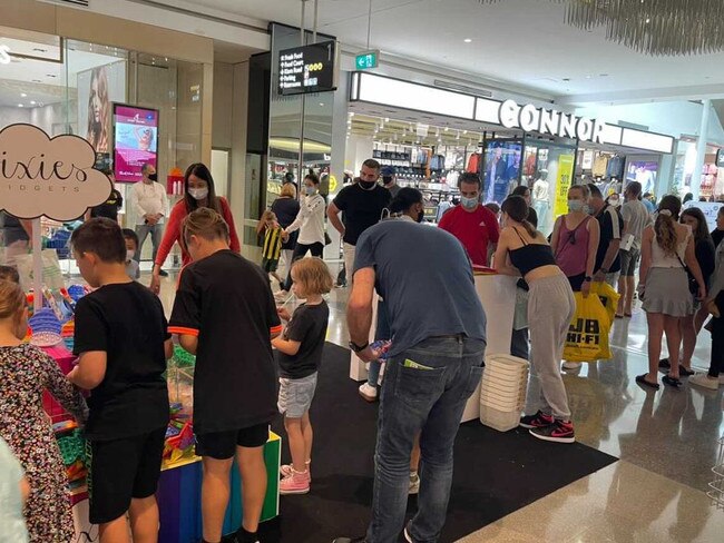 Huge queues at one of the pop-up stores before they shut due to Covid lockdowns. Picture: Supplied