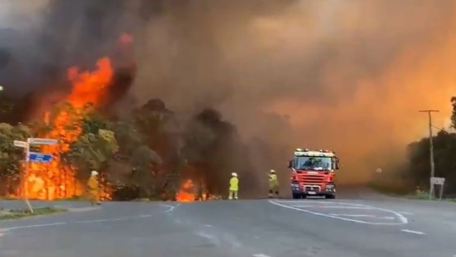 Screenshots show the fire burning in bushland. Photo: Nine News