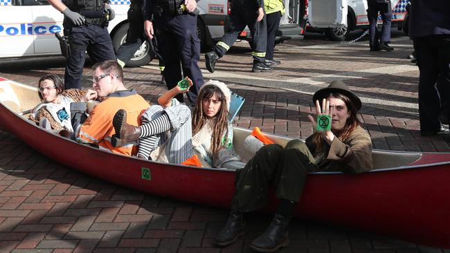 Eric Herbert was also involved in a protest that saw people blocking Victoria Bridge with a canoe. Picture: Annette Dew