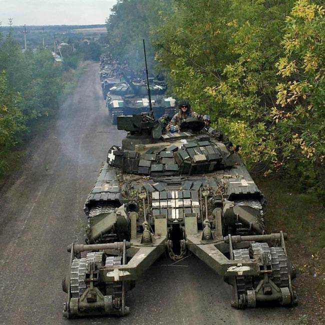 A column of Ukrainian tanks at an undisclosed location. Picture: Ukrainian Ministry of Defence/ AFP