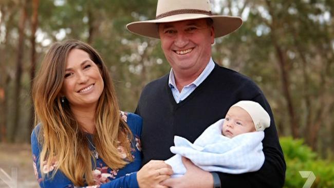 Screen grabs of Vikki Campion and Barnaby Joyce during their first interview since the birth of their baby - interviewed on Channel Seven’s Sunday Night program, 03 June 2018. Credit: Channel 7