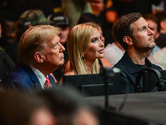 Former US President Donald Trump, his daughter Ivanka Trump and her husband Jared Kushner attend the Ultimate Fighting Championship (UFC) 299 mixed martial arts event at the Kaseya Center in Miami, Floridain March. Picture: AFP