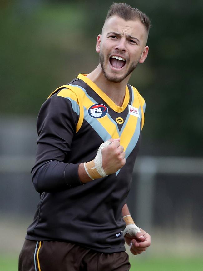 Anthony Capeci celebrates a Thomastown goal.