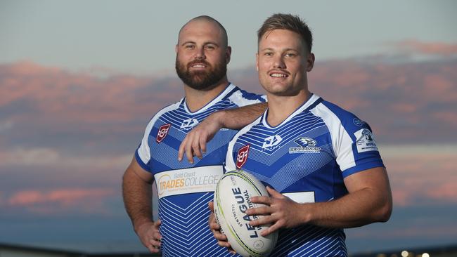 Tugun Seahawks A-Grade players James Ryan and Beau Ryan ready for the new season at Tugun Rugby League Football Club. Picture Glenn Hampson