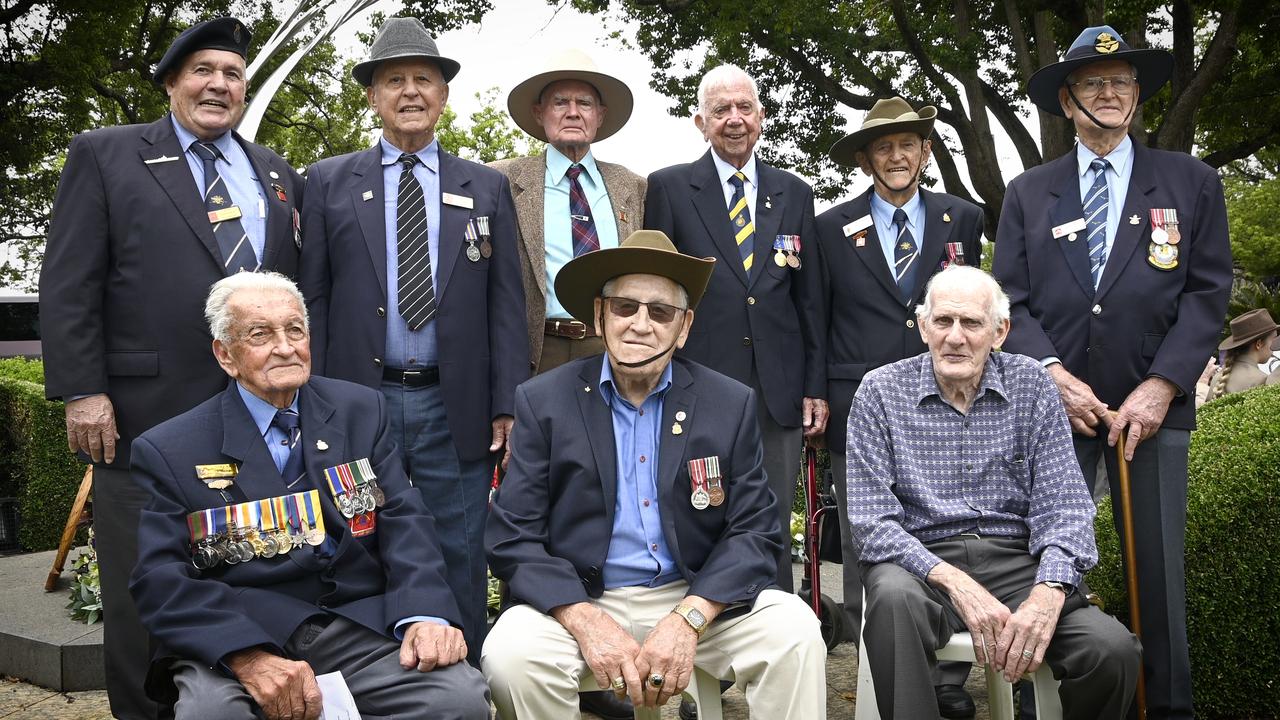 At the National Service 70th Anniversary memorial in Toowoomba. The first intake of National Servicemen from 1951, (back row left to right) Alex Garlin (National Servicemen's Association of Australia Queensland President), Murray Handley, Trevor Wighton, John Crossley, John Green, John Tate (front row left to right) Trigger McCafferty, Burt Hayter and Peter Mackie.