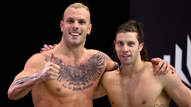 Kyle Chalmers and Matthew Temple at the Australian swim trials. Picture: William WEST / AFP