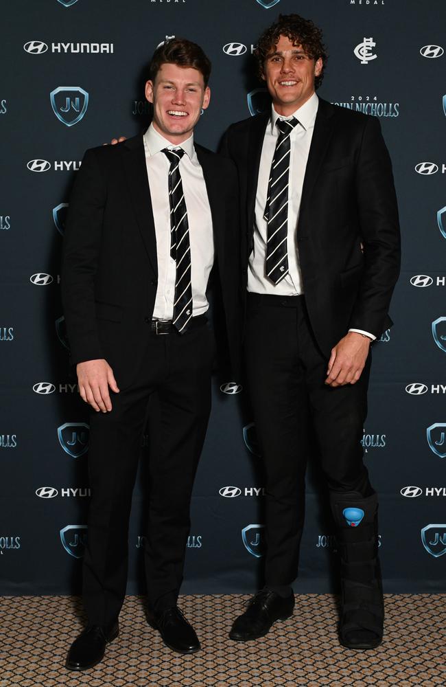 ‘There’s always a bit of banter!’ Carlton co-vice captains Sam Walsh and Charlie Curnow – who used to share a house. Picture: Josie Hayden