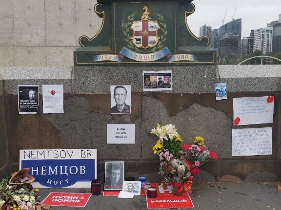 Makeshift memorial for late Russian opposition politician Alexei Navalny in Melbourne