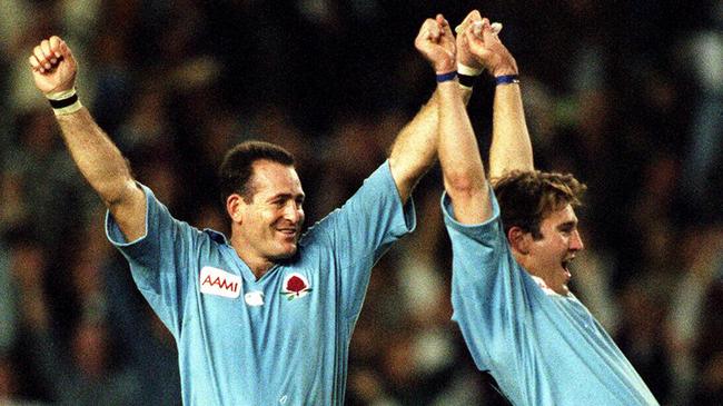 David Campese and Scott Bowen after NSW beat QLD in 1996.