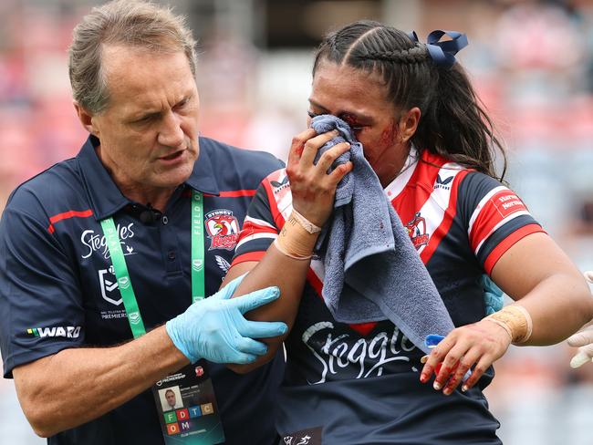 Experienced sport doctor Nathan Gibbs says Jarome Luai almost certainly risks re-injuring his should against the Storm. Picture: Ashley Feder/Getty