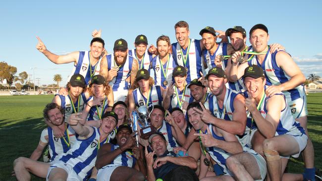 Ouyen United is looking for its first premiership in six year this season. Pictured is their 2018 winning team. Picture GLENN MILNE