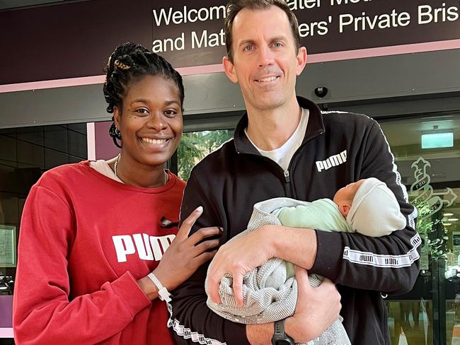 Queensland Firebirds star Romelda Aiken-George and former pro-basketballer husband Daniel George are, “soaking up little cuddles” with their new bundle of joy, Gianna George.