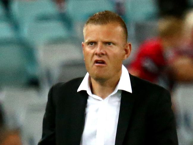 Coach of the Wanderers, Josep Gombau looks on dejected during the Round 27 A-League match between the Western Sydney Wanderers and Adelaide United at ANZ Stadium in Sydney, Sunday, April 15, 2018. (AAP Image/Jeremy Ng) NO ARCHIVING, EDITORIAL USE ONLY